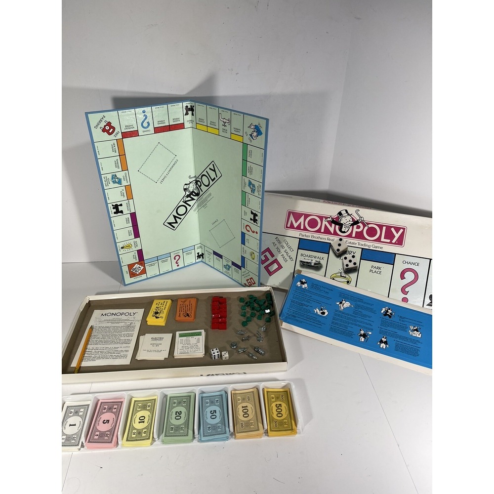 1973 Monopoly Real Estate Trading Board Game Parker Brothers Hasbro 99% Complete